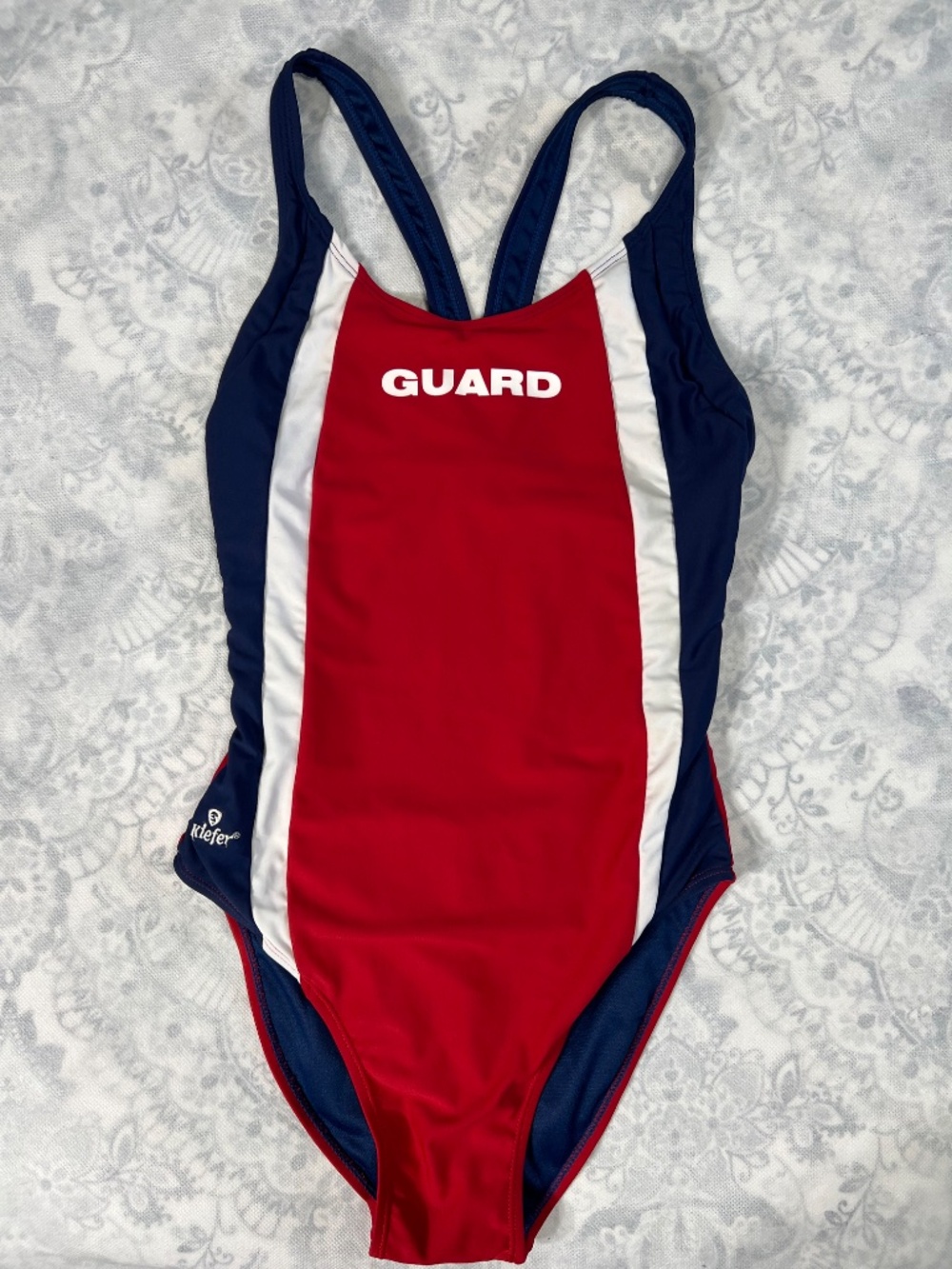 Kiefer Women Sz 36 Guard Lined Cut-Out Back One-Piece Swimsuit Red White Blue